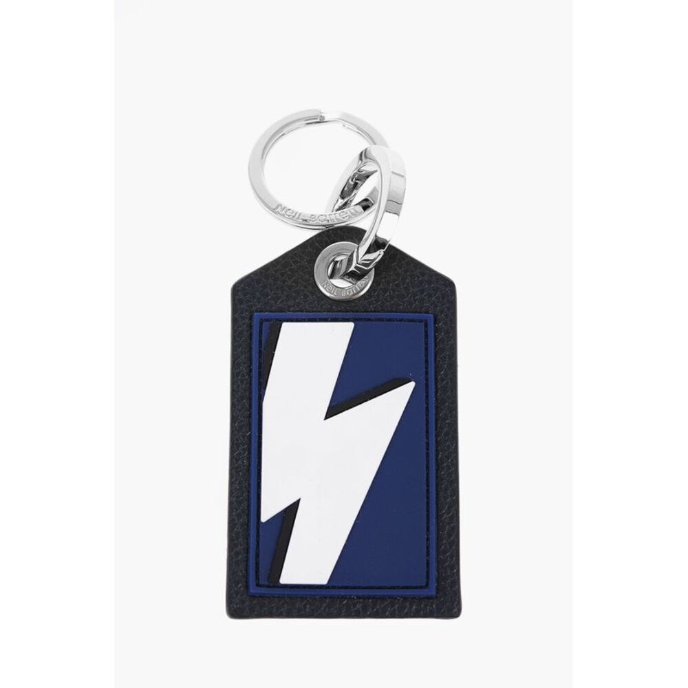 Hammered Leather Pendant Keychain with Thunderbolt Detail